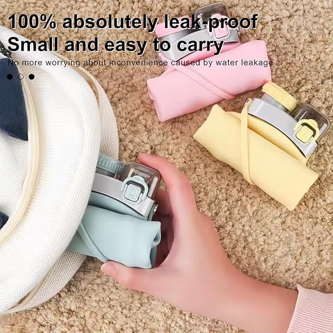 Collapsible Silicone Water Bottle || 600 ML Folding Water Bottle With Straw And Hook || Portable Water Bottle For Hiking, Camping, Sports, Road Trips, Outdoor (Pack Of 1) (Sky Blue)