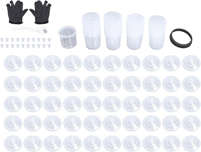 Disposable Paint Sprayer Bottle System Kit 50PCS 20 oz 600 ml Liners Lids with Hard Cup and Sealing Plugs for HVLP Spray Guns and Automotive Painting