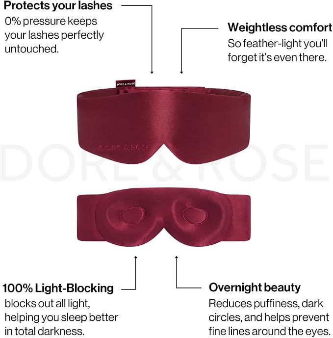 Dore & Rose — Mulberry Silk Sleep Mask for Women & Men, 3D Contour Blackout with cups, Pure Silk Eye Masks for Sleep, Travel Night - Eye Cover, Sleeping Mask, Sleepmask, Eyemask, Pods, Lash Extensions