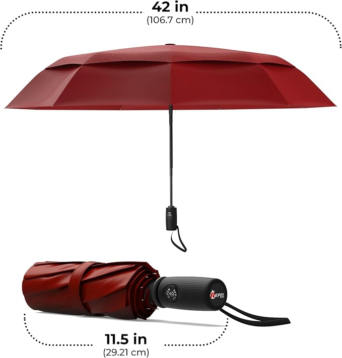 Repel Windproof Travel Umbrella - Compact & Withstands Winds up to 100MPH , Strongest Premium Auto Folding Umbrella for Rain and Sun - Durable, Light & Portable for Women & Men , Fits Backpack & Cars
