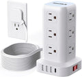 Extension Cord with Multiple Outlets, SMALLRT Flat Plug Surge Protector Power Strip Tower, Outlet Extender with USB 12 AC Outlets, 10FT Ultra Thin Extension Cord for Home Office, Overload Protection