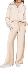ANRABESS Women’s 2 Piece Outfits Half Zip Sweatshirt & Wide Leg Pants Airport Travel Lounge Matching Sets Sweatsuits Clothing