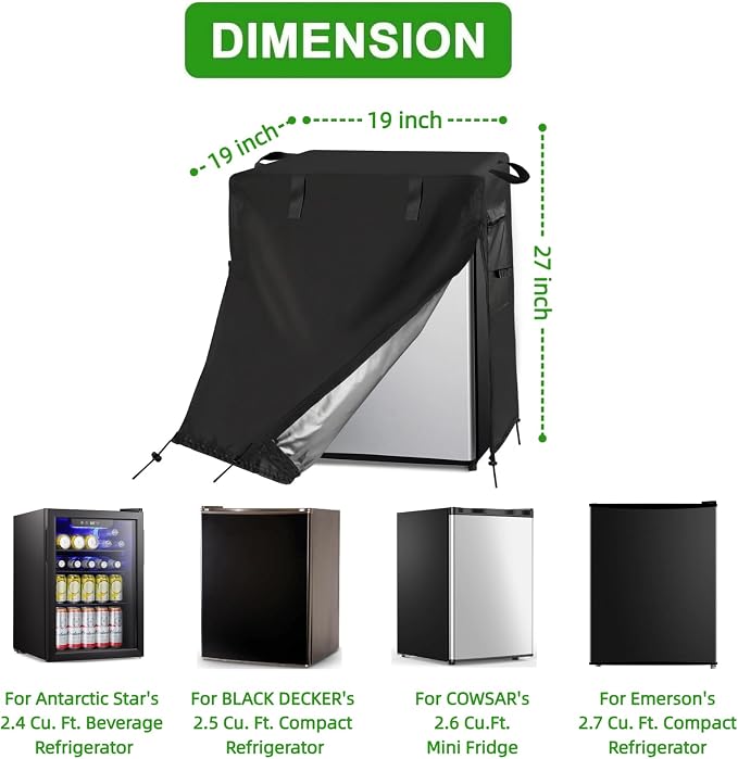 Refrigerator Cover, Waterproof&Dustproof Protecting Upright Freezers Cover for Beverage Refrigerator-Suitable for Most 2.5 Cu./2.7 Cu. Mini Fridge (19"W x 19"D x 27"H)