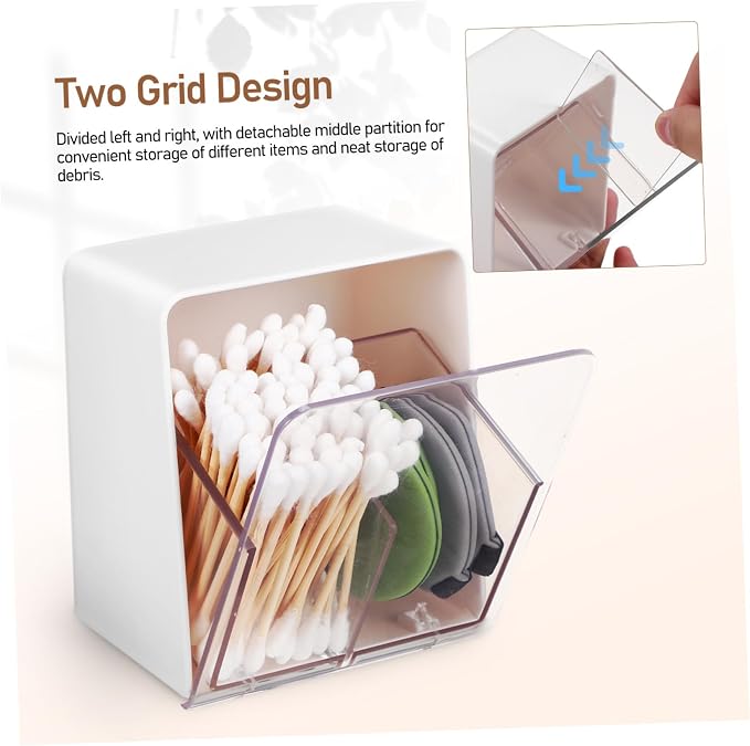 STOBAZA 5pcs Cotton Swab Dispenser Cotton Balls Holder Lid 2 Sections Makeup Box Plastic Storage Box