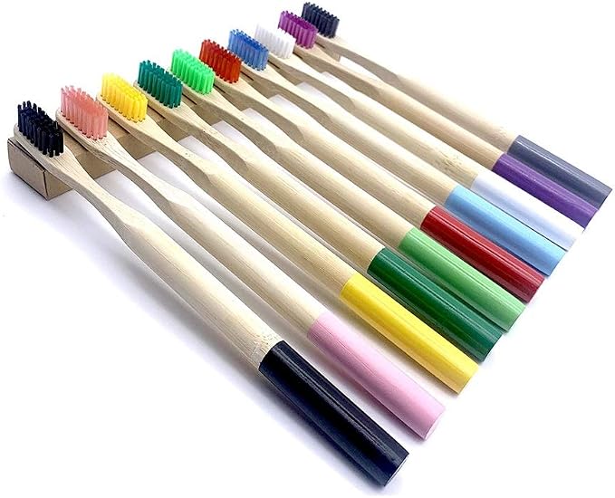 Toothbrush 10 Pcs for Adults Biodegradable Tooth Brush Set Organic Moso with Soft Nylon Bristles