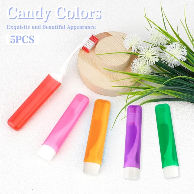 Travel Toothbrush 5Pcs Travel Toothbrush Set, Mini Toothbrushes Soft Portable Toothbrushes Travels with Tooth Brush Cover Small Folding Toothbrush Individually Wrapped for Camping Home
