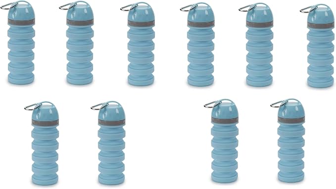 20 ounce Collapsible Water Bottles for People and Pets Flexible Accordion Style Choose Quantity (Blue, 10 Water Bottles)