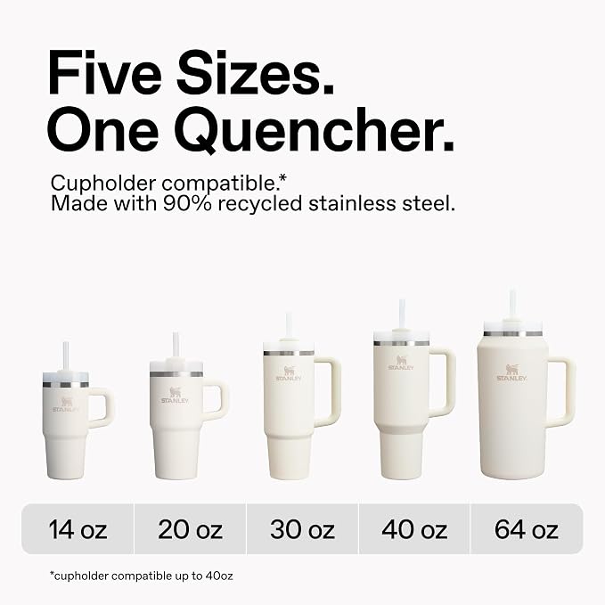 STANLEY Quencher H2.0 Tumbler with Handle and Straw 40 oz | Flowstate 3-Position Lid | Cup Holder Compatible for Travel | Insulated Stainless Steel Cup | BPA-Free | Champagne