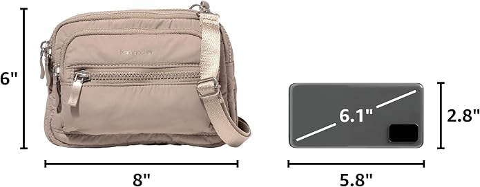 Baggallini Triple Zip Small Crossbody Bag for Women - Lightweight Convertible Fanny Pack Belt Bag