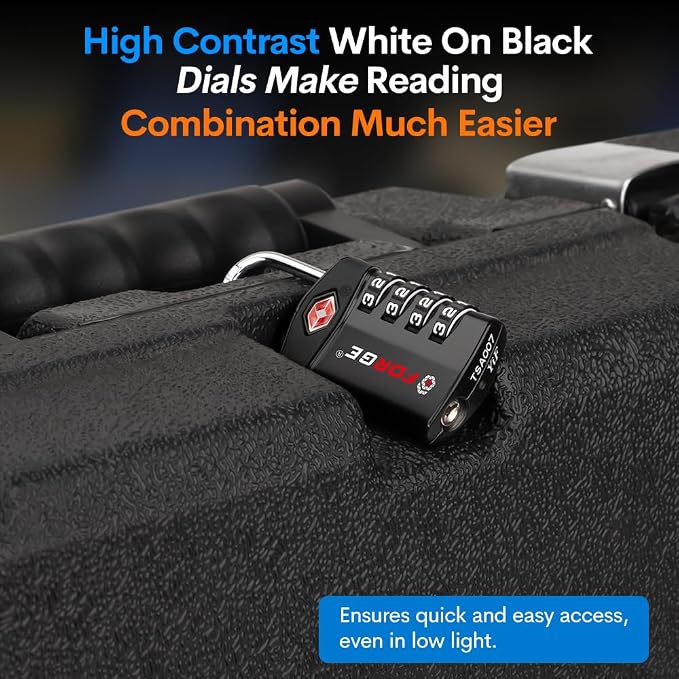 Forge TSA Approved Luggage Locks for Air Travel, Gym Lockers, School Lockers, Pelican Cases, Easy Read Dials, Durable Alloy Body, Black 6 Pack.