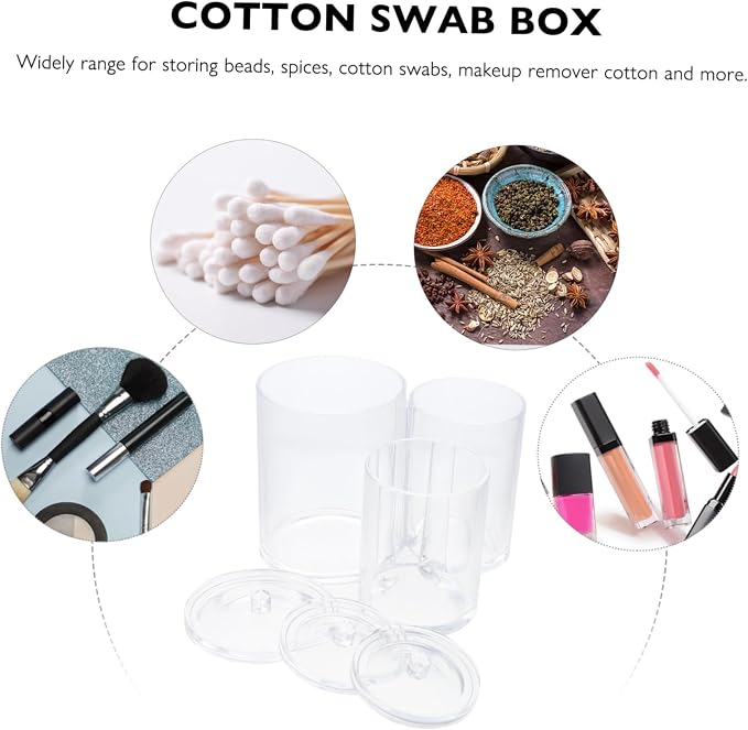 OUNONA Transparent Triple Compartment Cotton Swab Box with Dustproof Lid for Bathroom Storage Makeup Cotton Organizer and Vanity Holder for Balls Swabs and Pads