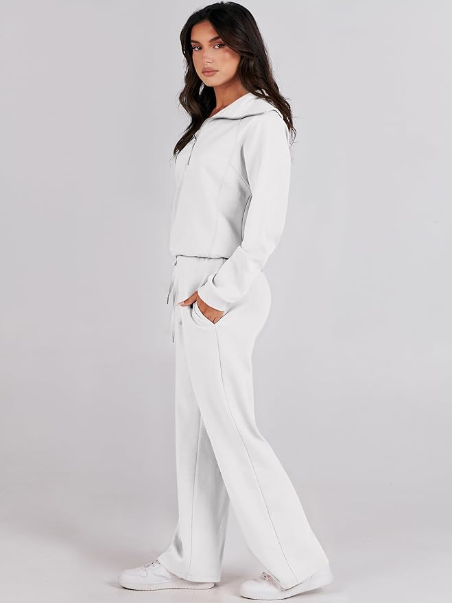 ANRABESS Women’s 2 Piece Outfits Half Zip Sweatshirt & Wide Leg Pants Airport Travel Lounge Matching Sets Sweatsuits Clothing