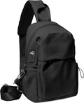 SEAFEW Medium Black Black Sling Bag for Men and Women - Sport Crossbody Backpack for Pickleball, Tennis, Racketball