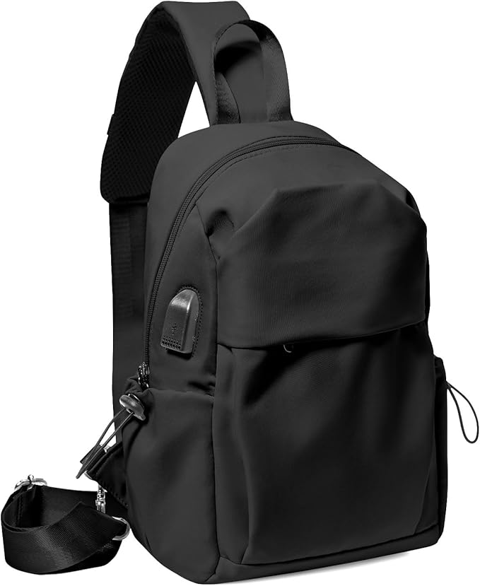SEAFEW Medium Black Black Sling Bag for Men and Women - Sport Crossbody Backpack for Pickleball, Tennis, Racketball