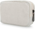 E-Tree Cute Small Makeup Bag,Cosmetic Toiletry Make up Little Items Pouch for Purse,Zipper Mini Tech Charger Cable Electronic Organizer Case,Travel Accessories for Women Men Teen,White Corduroy