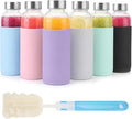 Luxfuel 16 oz Glass Juice Bottles with Lids & Silicone Sleeves, 6 Pack Reusable Glass Water Bottles with Stainless Steel Cap for Juicing, Smoothies & Refrigerator, Leak-Proof,BPA-Free Juice Containers