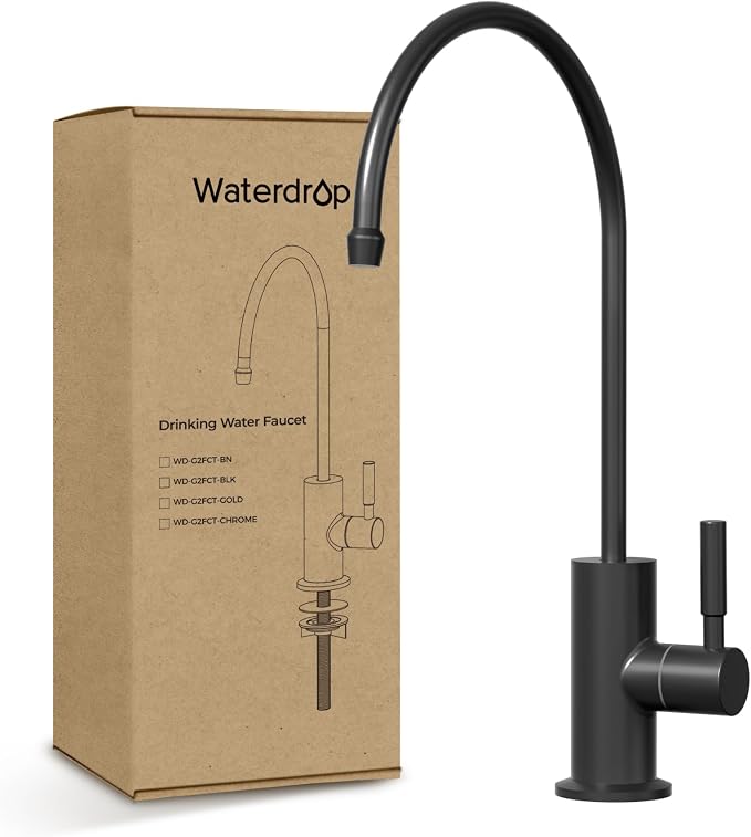 Waterdrop G2FCT-BLK Drinking Water Faucet, Reverse Osmosis Faucet, Water Filter Faucet for Kitchen Bar Sink, Single Handle, Easy to Install, Lead-Free, Stainless Steel, Black