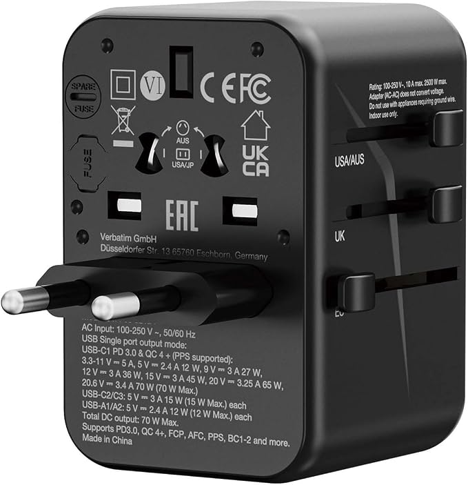 Verbatim UTA-09 GaN III 70W Universal Travel Adapter