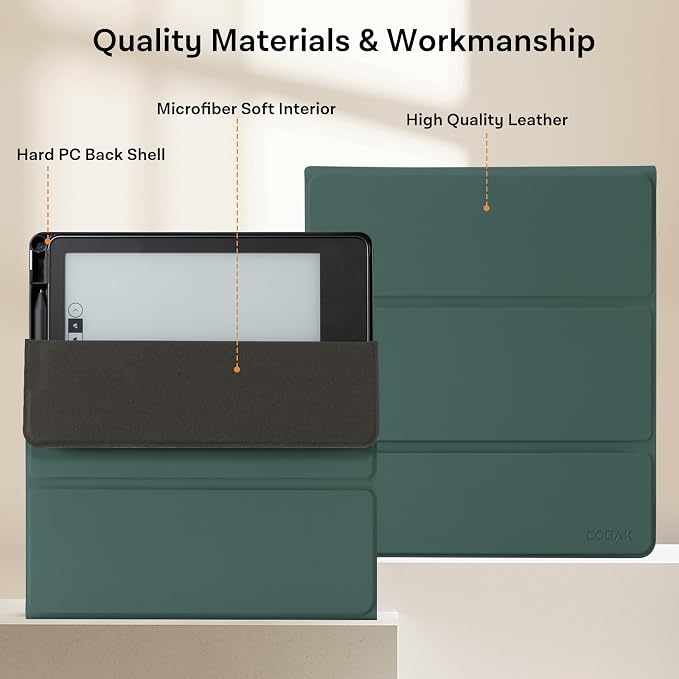 CoBak Case for E-Reader- All New PU Leather Cover with Auto Sleep Wake Feature for Tablet Reader 10.2" 2022 & 2024 Released with Pen Holder (not Compatible with Remarkable),Dark Green