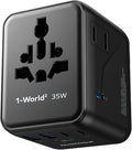 MOMAX Universal Travel Adapter 7-in-1, All-in-one European Travel Plug Adapter with 3 USB-C PD & 2 USB-A QC & 2AC, International Power Adapter Outlet for Travel UK/EU/AUS/JP, Travel Essentials(Black)