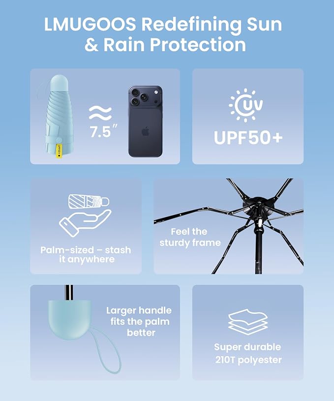 LMUGOOS 3 Pack Travel Mini Umbrella Small Compact, Portable Umbrella with UV Protection UPF 50+, Rainproof & Sunproof Folding Umbrella, Backpack & Pocket-Friendly