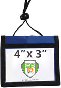Nylon Neck Wallet Badge Holder with Lanyard - 4 X 3 Credential & Travel Badge Holder with 3 Pockets - Clear Plastic 4X3 Horizontal Window, Zipper Pouch + by Specialist ID (Blue)