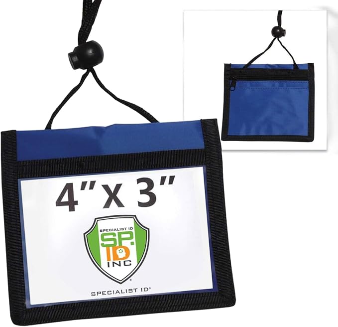 Bulk 25 Pack - Premium Multi-Pocket 4 X 3 Trade Show Credential Neck Wallets - 4X3 Inch Clear Window Pocket Display Horizontal Badge Holder with Adjustable Lanyard by Specialist ID (Royal Blue)