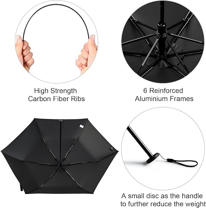 G4Free 43in Mini Travel Umbrella Ultralight Carbon Fiber UPF 50+ Umbrella | UV Protection, Sun Block, For Sun, Super Slim, Small Size, Weighs Only 4 oz, Compact Design, For Travel, For Purse, Women Use