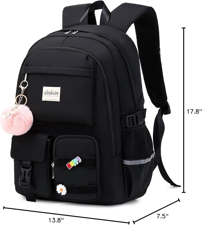 abshoo Big Student Laptop Backpack For College Women Middle High School Teen Girls Bookbag Travel Daypack (Black) | For College, Middle High School, Bookbag, Travel Daypack