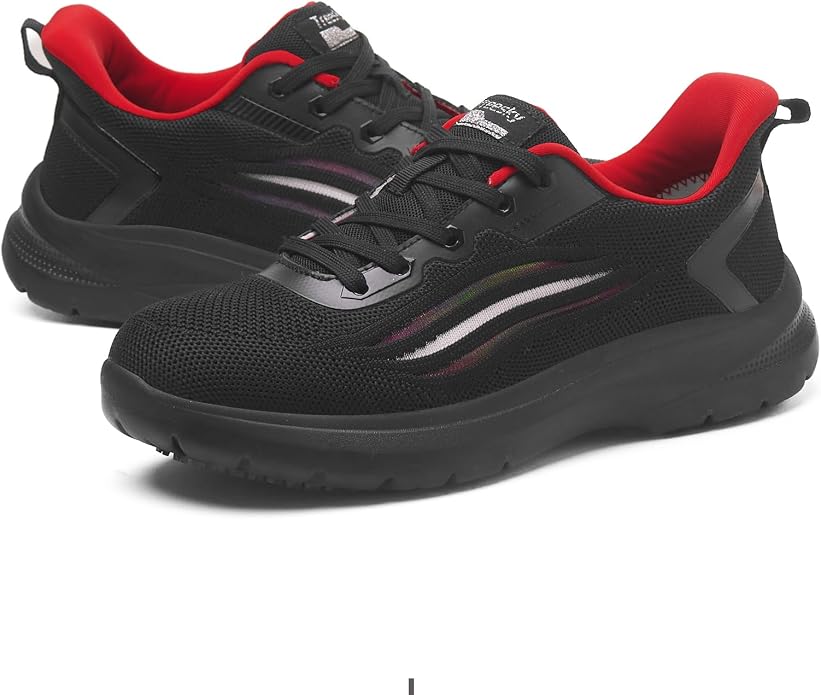Treesky Black Non Slip Work Shoes for Women, Restaurant & Kitchen Sneakers | Slip resistant soles, lightweight cushioning, breathable knit, removable insole, for nursing, food service & long shifts