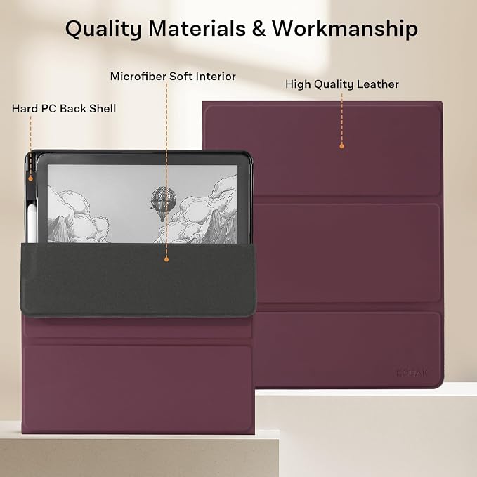 CoBak Case for 11" Kindle Scribe 3rd Generation 2025, Kindle Scribe Colorsoft with Two Viewing Angles - All New PU Leather Cover with Auto Sleep Wake, Pen Holder. Fig