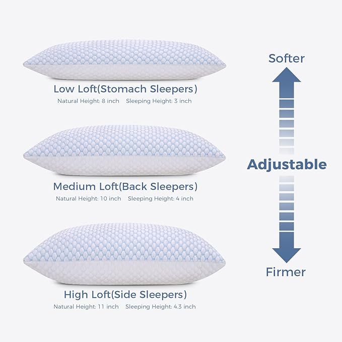 OSBED Shredded Memory Foam Pillows King Size 4 Pack | Neck pain relief, supportive, odorless, cooling pillow, adjustable, washable, CertiPUR-US hypoallergenic adult pillow