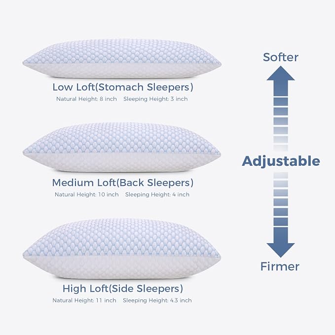OSBED Shredded Memory Foam Pillows King Size 2 Pack | Neck pain relief, supportive, odorless, cooling pillow, adjustable, washable, CertiPUR-US hypoallergenic adult pillow