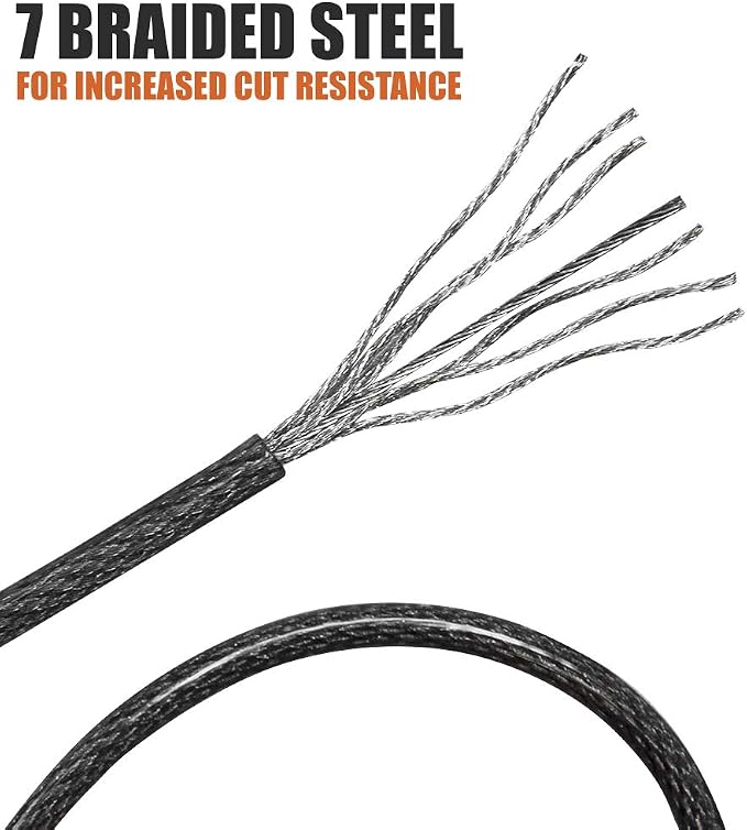 BV 2.5FT Bike Cable with Loops - 5mm (3/16 Inch) Cut-Resistant Braided Steel Cable - Versatile & Weatherproof - Small Security Cable Lock, Security Chain for Padlock, Chain Lock, Wire Lock