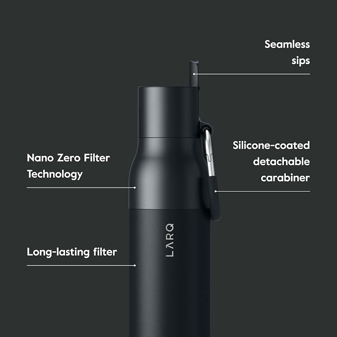 LARQ Bottle Filtered – Insulated Stainless Steel Water Bottle with Filter Straw, Removes Chlorine, PFAS Lead, BPA-Free Leak Proof Flip Top, 24h Cold for Travel Gym Office, 25 oz, Obsidian Black