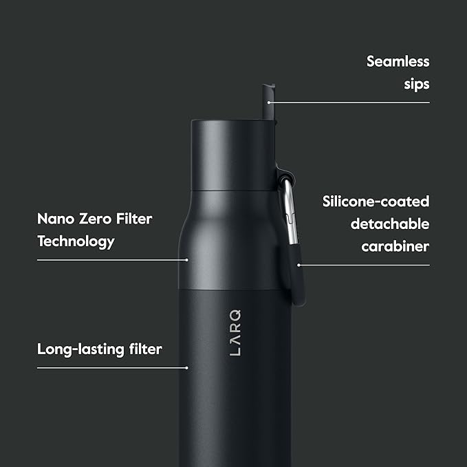 LARQ Bottle Filtered – Insulated Stainless Steel Water Bottle with Filter Straw, Removes Chlorine, PFAS Lead, BPA-Free Leak Proof Flip Top, 24h Cold for Travel Gym Office, 17 oz, Obsidian Black