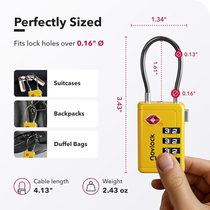 Luggage Locks TSA Approved with Inspection Indicator and Resettable 4-Digit, Easy-to-Read Combination, TSA Locks for Luggage, Suitcases, Backpacks & Travel Bags, Yellow, 2-Pack