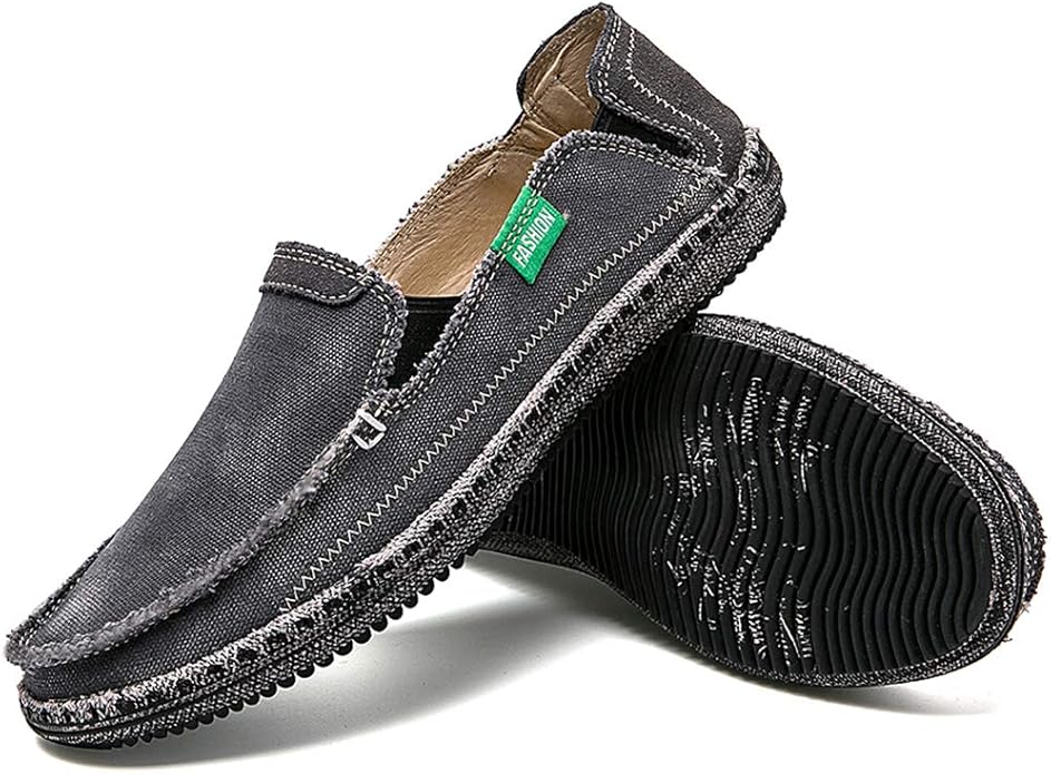 CASMAG Men's Casual Cloth Shoes Canvas Slip on Loafers Leisure Vintage Flat Boat Shoes