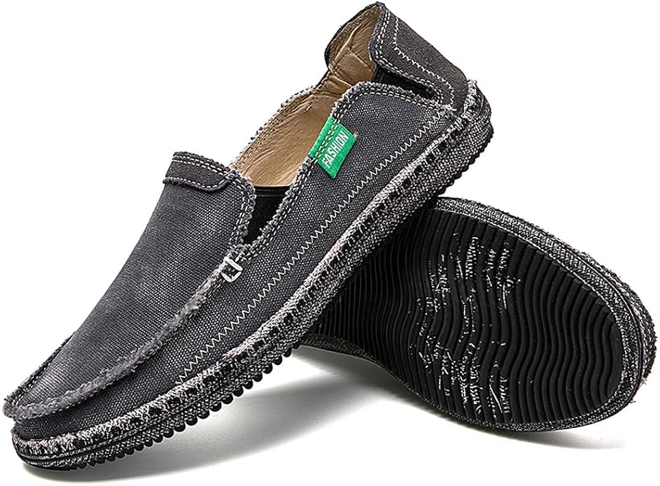 CASMAG Men's Casual Cloth Shoes Canvas Slip on Loafers Leisure Vintage Flat Boat Shoes