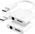 USB C to 3.5mm Headphone and Charger Adapter, 2-Pack Type C to Aux Jack Dongle Cable Cord with PD Fast Charging for iPhone 15/16/17 Pro/Max/Plus, iPad, Samsung Galaxy S22/S23/S24 Ultra (White)