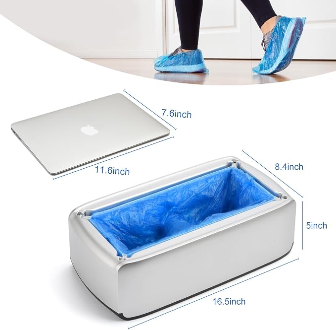 LYSHIYI Shoe Covers Machine Automatic Shoe Cover Dispenser with 200pcs Disposable Plastic Shoe Cover for Home, Office, Supermarket, Factory, Hospital (Silver)