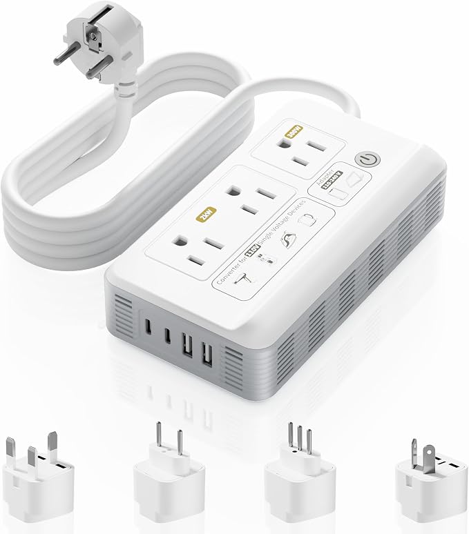 Mapambo 2000W Voltage Converter US to Europe, 7 in 1 Converter for European Travel, 220v to 110v Converter for International Travels (White)