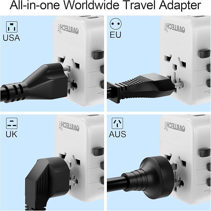 Oviitech 28W Universal Travel Adapter,Power Adapter with 5 USB Ports - All-in-one USA, UK, AUS, EU Plugs for Worldwide Use(White).