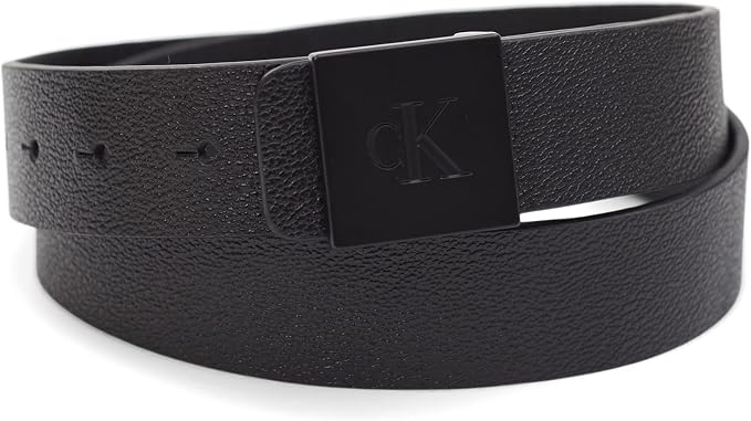 Calvin Klein Men's Plaque Buckle Belt - Casual Modern Style With Logo Detail for Jeans and Dress Pants