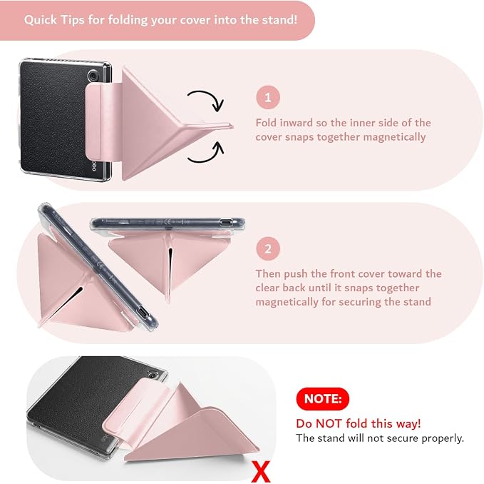 TUDIA M-FLIP Detachable Clear Magnetic Case for Kobo Libra Colour (2024) - [Auto Wake/Sleep] Shockproof Slim Transparent Back Magnetic Fold Cover with Stylus Holder (Pink)