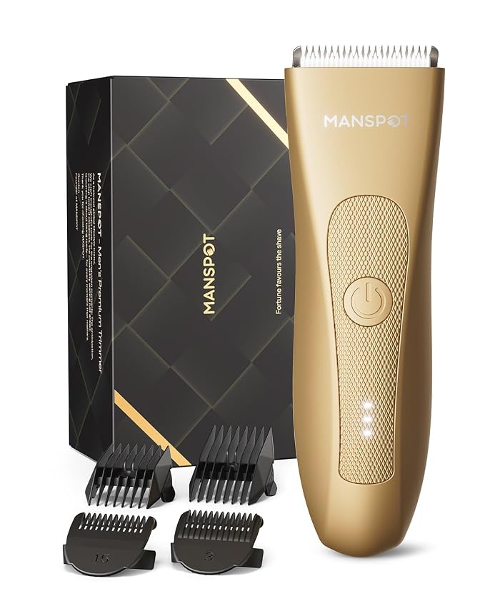 MANSPOT Hair Trimmer for Men, Gifts for Men, Anniversary & Birthday Gifts for Men, Dad, Him, Husband & Boyfriend, Premium Manscape Trimmer with 4 Guards & Replaceable Ceramic Blade