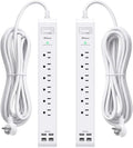 2 Pack Power Strip, 12FT Extension Cord, Surge Protector with 6 Outlets and 4 USB Ports (2 USB C), Extension Cord with Multiple Outlets, Flat Plug Overload Protection, Wall Mount for Home Dorm College