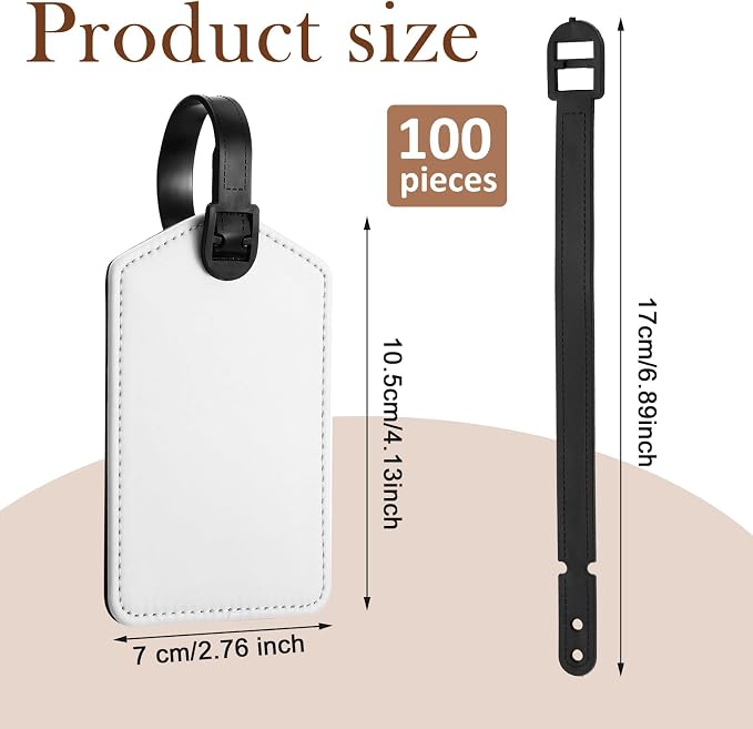Hillban Sublimation Luggage Tags White Heat Transfer PU Leather Name Tag Blank Suitcase Label Travel Business ID Card Holder for DIY Travel Suitcase Sports Bag Label Gift Craft Rectangle(100 Pcs)