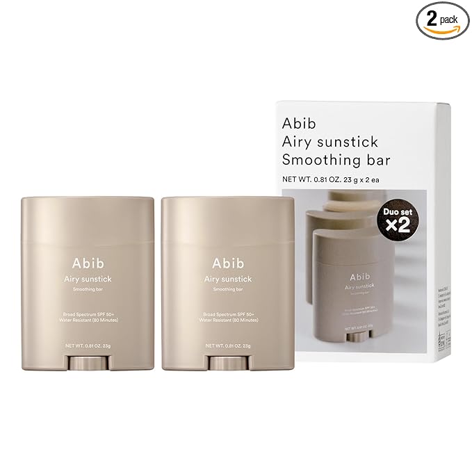 Abib Airy Sunstick Protection Bar DUO SPF50+ Broad Spectrum, Semi-Matte Sunscreen Stick for Oily & Combination Skin, No White Cast, Water-Resistant, Korean Sunscreen, 0.81 oz / 23 g, 2 Count