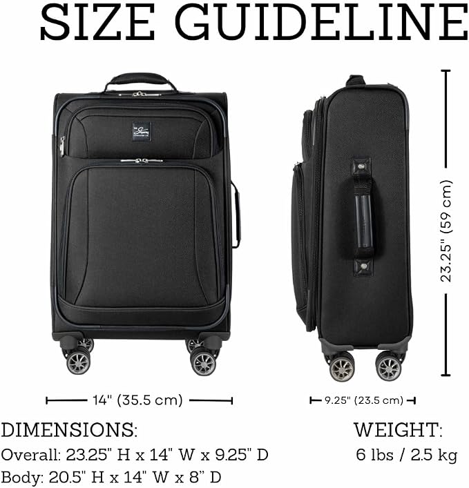 Skyway Epic Softside Carry-On Luggage - Lightweight Suitcase with Wheels for Travel | TSA Approved Carry-On Bag | Spinner Suitcase | Carry-On Luggage with Telescoping Handle, 20 inch, Black